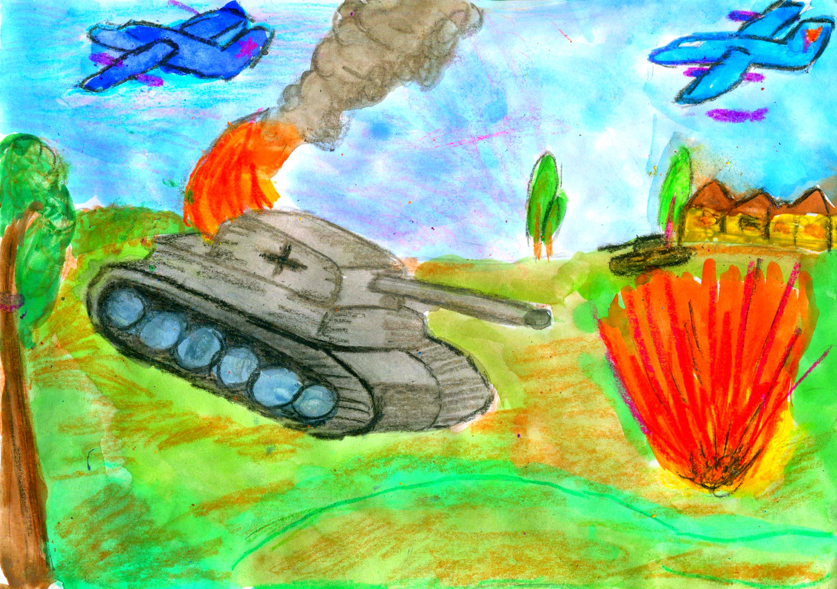 Рисунок про великую войну. Рисунок на военную тему для детей. Рисунок про войну. Детский рисунок про войну.