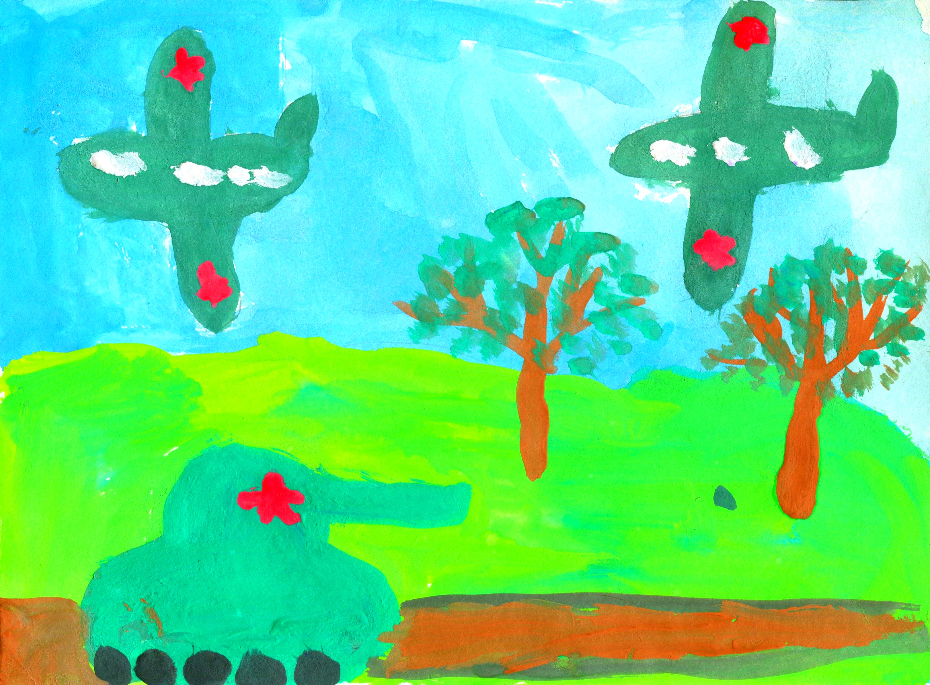 Простые детские рисунки о войне